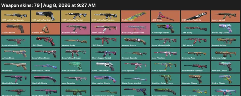 Valorant account inventory for LVL 325 · Striker Knife & Ora by OneTap Knife