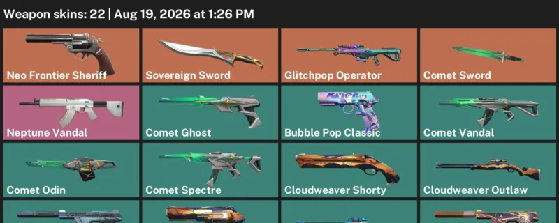 Valorant account inventory for LVL 168 · Cloudweaver Sheriff & Sovereign Sword