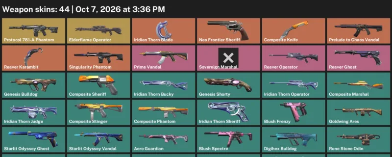 Valorant account inventory for LVL 94 · Reaver Karambit & Composite Knife & Iridian Thorn Blade