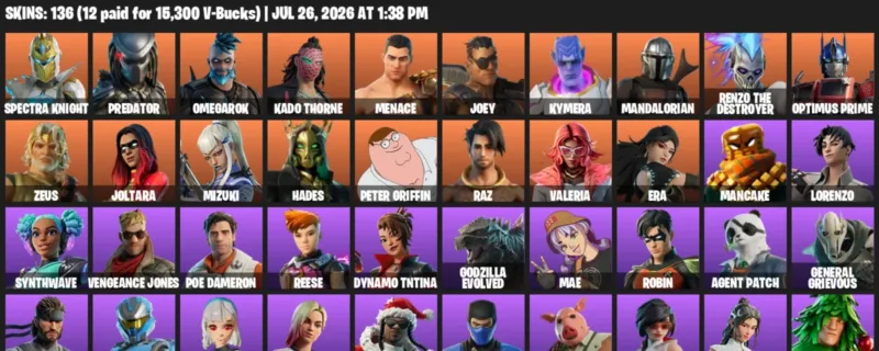 Fortnite Accounts listing: LVL 3782 - Spectra Knight - Predator - 136 Outfits - 136 outfits