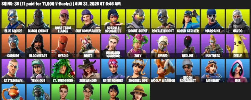 Fortnite account inventory for LVL 661 - Blue Squire - Black Knight - 36 Outfits