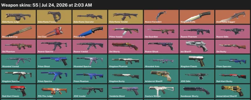 Valorant Accounts listing: LVL 102 · Elderflame Dagger & Kingdom Knife · 55 Skins - Diamond 2, 55 skins