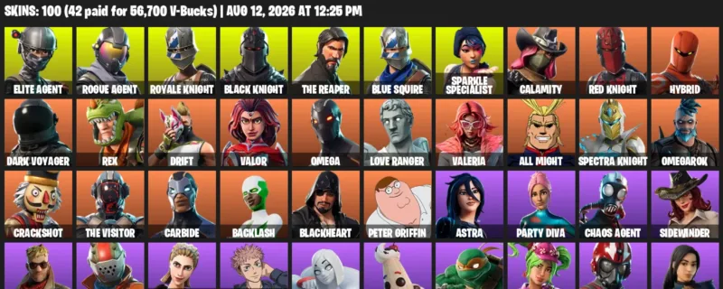 Fortnite account inventory for LVL 1635 - Elite Agent - Rogue Agent - 100 Outfits