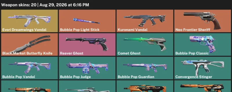 Valorant account inventory for LVL 82 · Black.Market Butterfly Knife & Bubble Pop Vandal