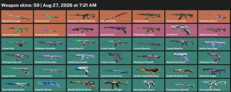 Valorant account inventory for LVL 77 · 9 Lives Phantom & Aemondir Vandal