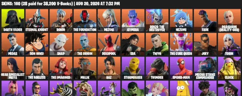 Fortnite account inventory for LVL 1813 - Darth Vader - Eternal Knight - 160 Outfits