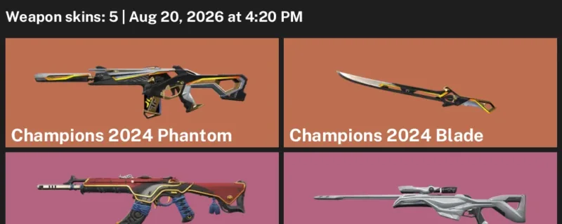 Valorant account inventory for LVL 34 · Champions 2024 Blade & Champions 2024 Phantom