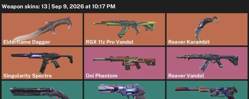 Valorant account inventory for LVL 146 · Elderflame Dagger & Reaver Karambit