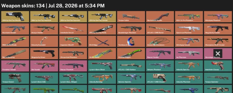 Valorant Accounts listing: LVL 212 · Interhelm Sword & Nocturnum Scythe · 134 Skins - Platinum 1, 134 skins