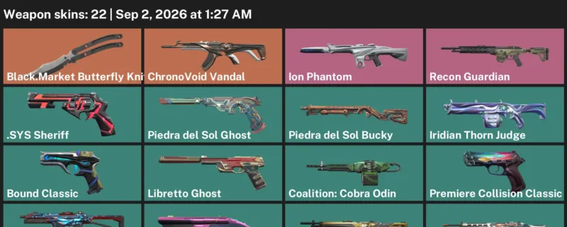 Valorant account inventory for LVL 30 · ChronoVoid Vandal & Black.Market Butterfly Knife