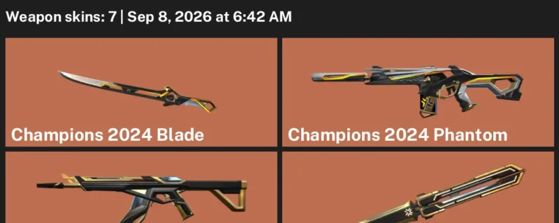 Valorant account inventory for LVL 92 · 7 Skins Champions 2024 Blade & Champions 2025 Butterfly Knife