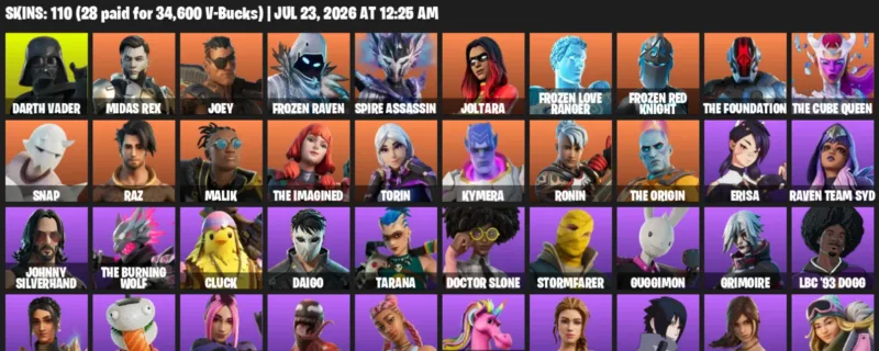 Fortnite Accounts listing: LVL 1682 - Darth Vader - Midas Rex - 110 Outfits - 110 outfits