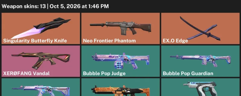 Valorant account inventory for LVL 36 · Singularity Butterfly Knife & Bubble Pop Vandal