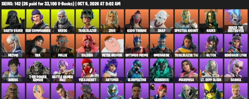 Fortnite account inventory for Darth Vader - Sub Commander - 120 Outfits