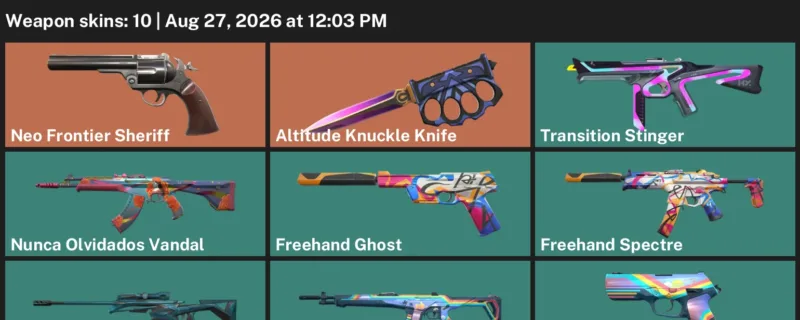 Valorant account inventory for LVL 16 · Altitude Knuckle Knife & Nunca Olvidados Vandal