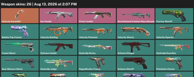 Valorant account inventory for LVL 185 · Velocity Karambit & Death Wish Sheriff