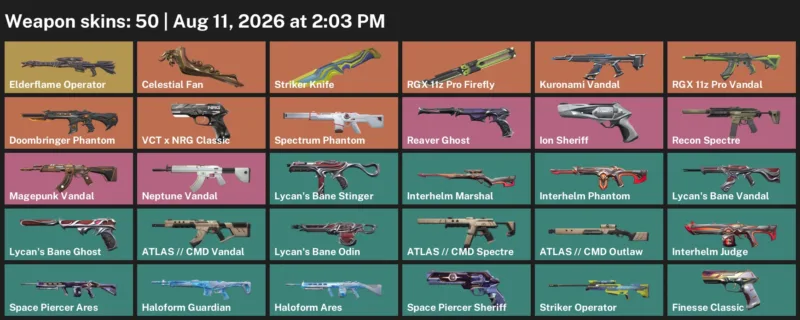 Valorant account inventory for LVL 93 · Celestial Fan & Striker Knife & 50 Skins Celestial Fan