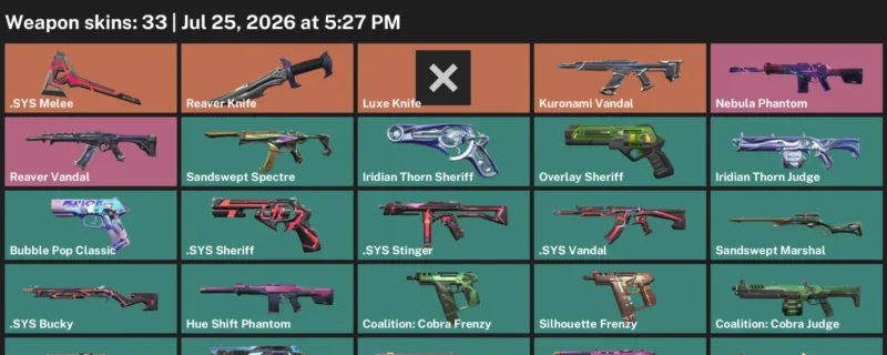 Valorant Accounts listing: LVL 83 · .SYS Melee & Luxe Knife · 33 Skins - Bronze 1, 33 skins