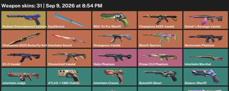 Valorant account inventory for LVL 156 · 31 Skins Champions 2025 Butterfly Knife & Belaflaire Vandal