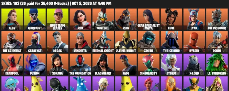Fortnite account inventory for Aloy - Warpaint - 103 Outfits