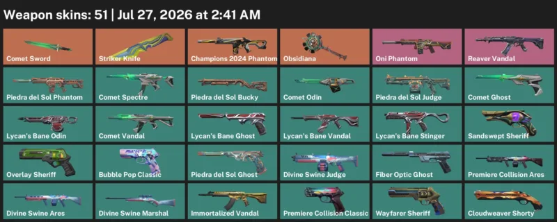 Valorant Accounts listing: LVL 229 · Comet Sword & Striker Knife · 51 Skins - Bronze 2, 51 skins