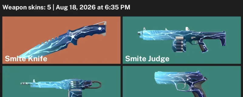 Valorant account inventory for LVL 17 · Smite Knife & Smite Phantom