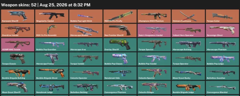Valorant account inventory for LVL 97 · RGX 11z Pro Karambit & Bubble Pop Vandal
