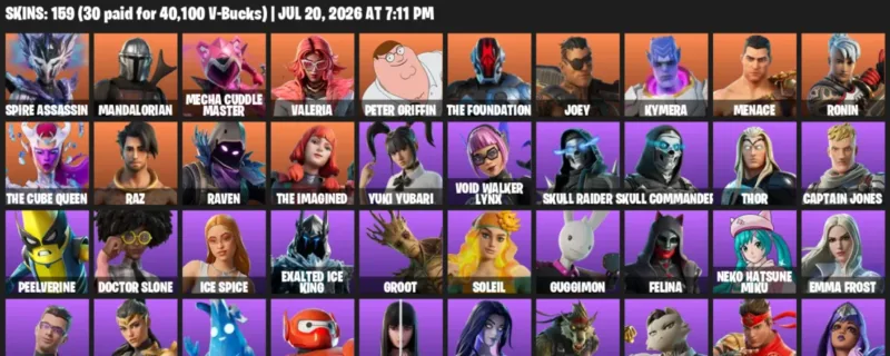 Fortnite Accounts listing: LVL 1277 - Spire Assassin - Mandalorian - 159 Outfits - 159 outfits