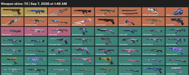 Valorant account inventory for LVL 170 · Araxys Vandal & Tilde Knife