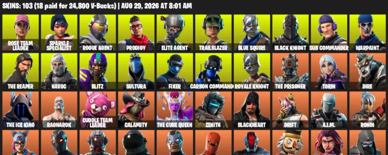 Fortnite account inventory for LVL 1095 - Rose Team Leader - Sparkle Specialist - 103 Outfits