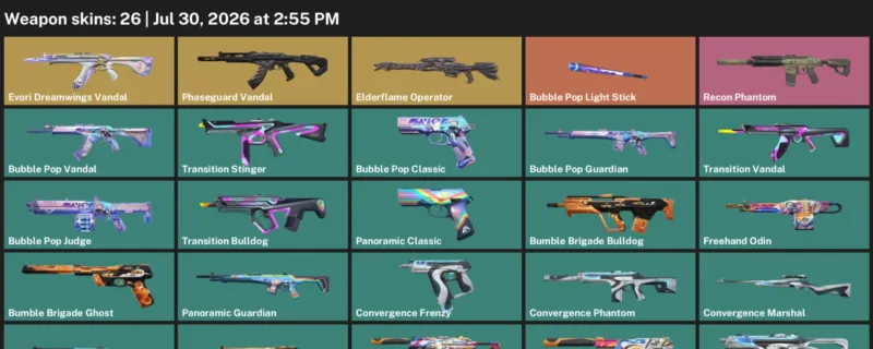 Valorant Accounts listing: LVL 55 · Bubble Pop Classic & Bubble Pop Guardian · 26 Skins - Bronze 1, 26 skins