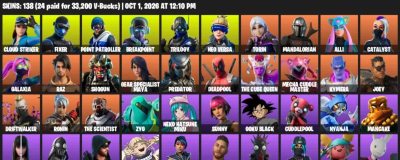 Fortnite account inventory for Cloud Striker - Fixer - 120 Outfits
