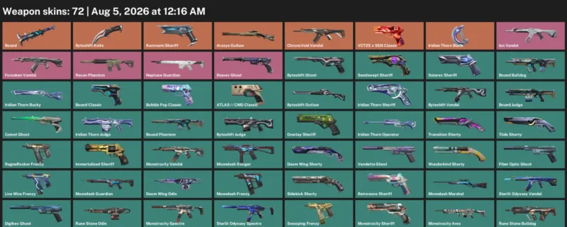 Valorant account inventory for LVL 472 · Byteshift Knife & Iridian Thorn Blade