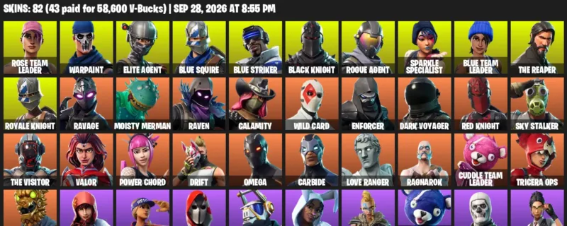 Fortnite account inventory for Rose Team Leader - Warpaint - 82 Outfits