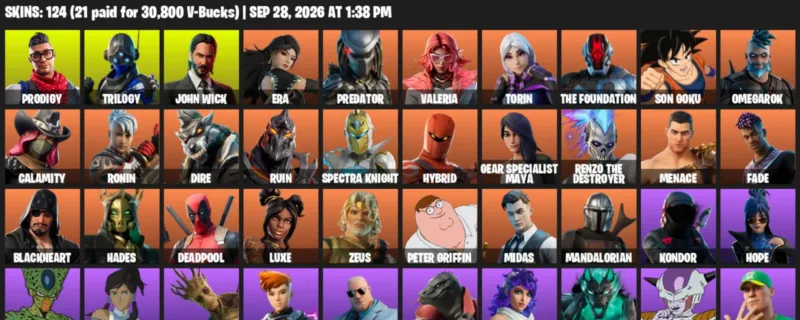 Fortnite account inventory for Prodigy - Trilogy - 120 Outfits