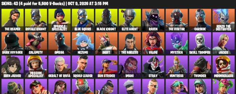 Fortnite account inventory for The Reaper - Royale Knight - 43 Outfits
