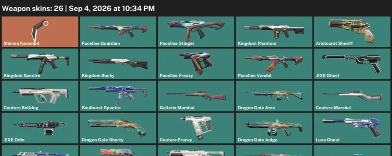 Valorant account inventory for LVL 23 · Minima Karambit & Aristocrat Sheriff
