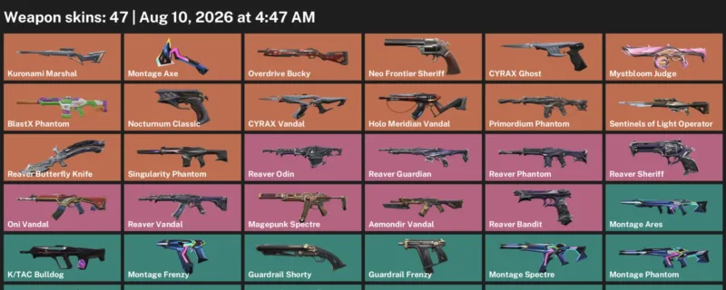 Valorant account inventory for LVL 45 · Reaver Butterfly Knife & Cyrax Vandal