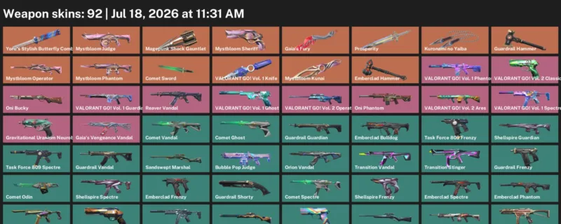 Valorant Accounts listing: LVL 56 · Comet Sword & Kuronami no Yaiba · 92 Skins - Iron 3, 92 skins