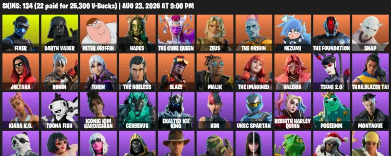 Fortnite account inventory for LVL 5917 - Fixer - Darth Vader - 134 Outfits