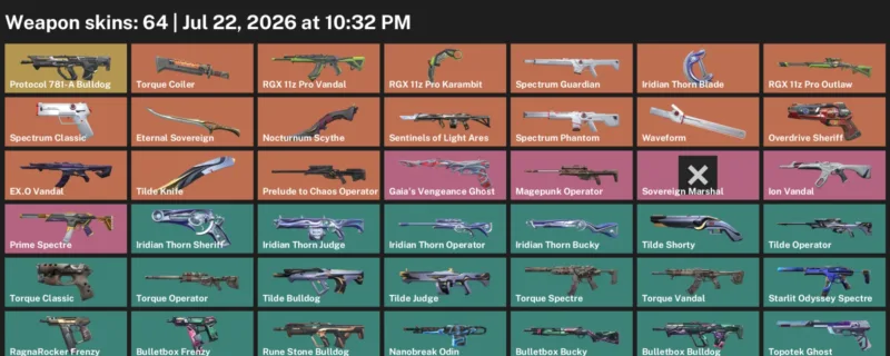 Valorant Accounts listing: LVL 188 · Iridian Thorn Blade & Nocturnum Scythe · 64 Skins - Gold 1, 64 skins