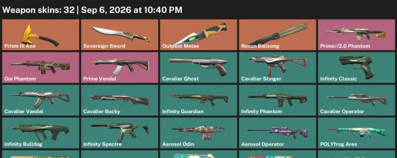 Valorant account inventory for LVL 38 · Aerosol Operator & Sovereign Sword