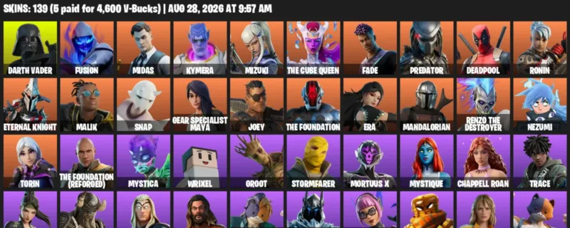 Fortnite account inventory for LVL 1553 - Darth Vader - Fusion - 139 Outfits