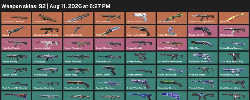 Valorant account inventory for LVL 273 · Reaver Karambit & Ignite Fan