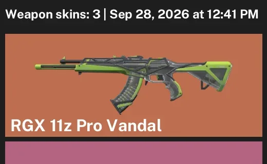 Valorant account inventory for LVL 28 · RGX 11z Pro Vandal & Oni Phantom