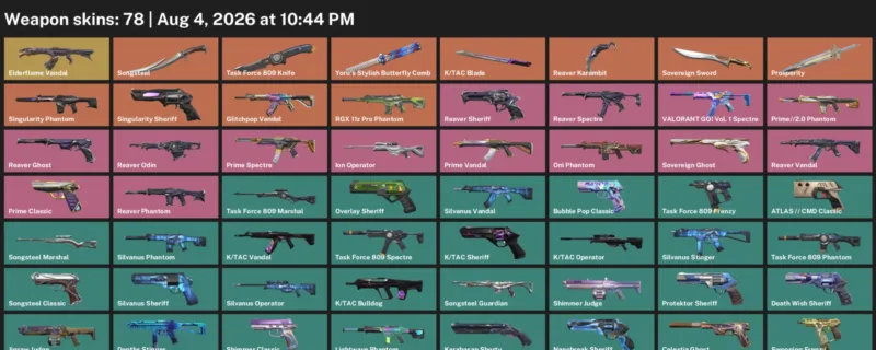 Valorant account inventory for LVL 218 · Tac Blade & Reaver Karambit & Task Force 809 Knife