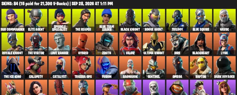 Fortnite account inventory for Sub Commander - Elite Agent - 84 Outfits