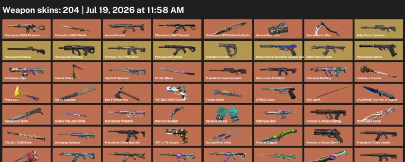 Valorant Accounts listing: LVL 99 · Champions 2024 Blade & Champions 2025 Butterfly Knife · 204 Skins - Immortal 1, 204 skins