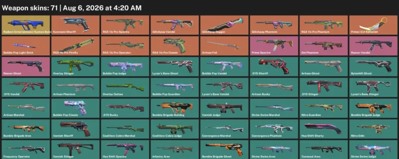 Valorant account inventory for LVL 117 · Glitchpop Dagger & Prime & 71 Skins Glitchpop Dagger