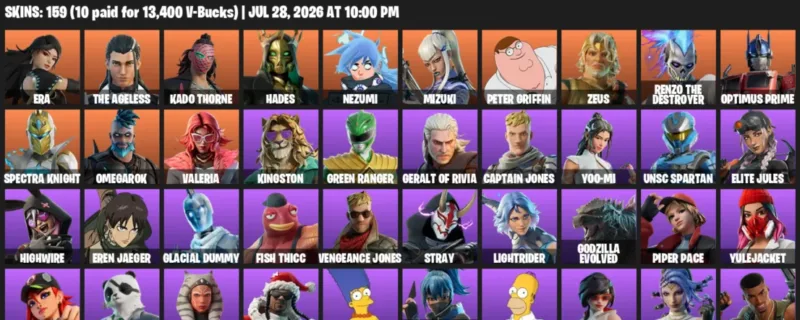 Fortnite Accounts listing: LVL 2822 - Era - The Ageless - 159 Outfits - 159 outfits